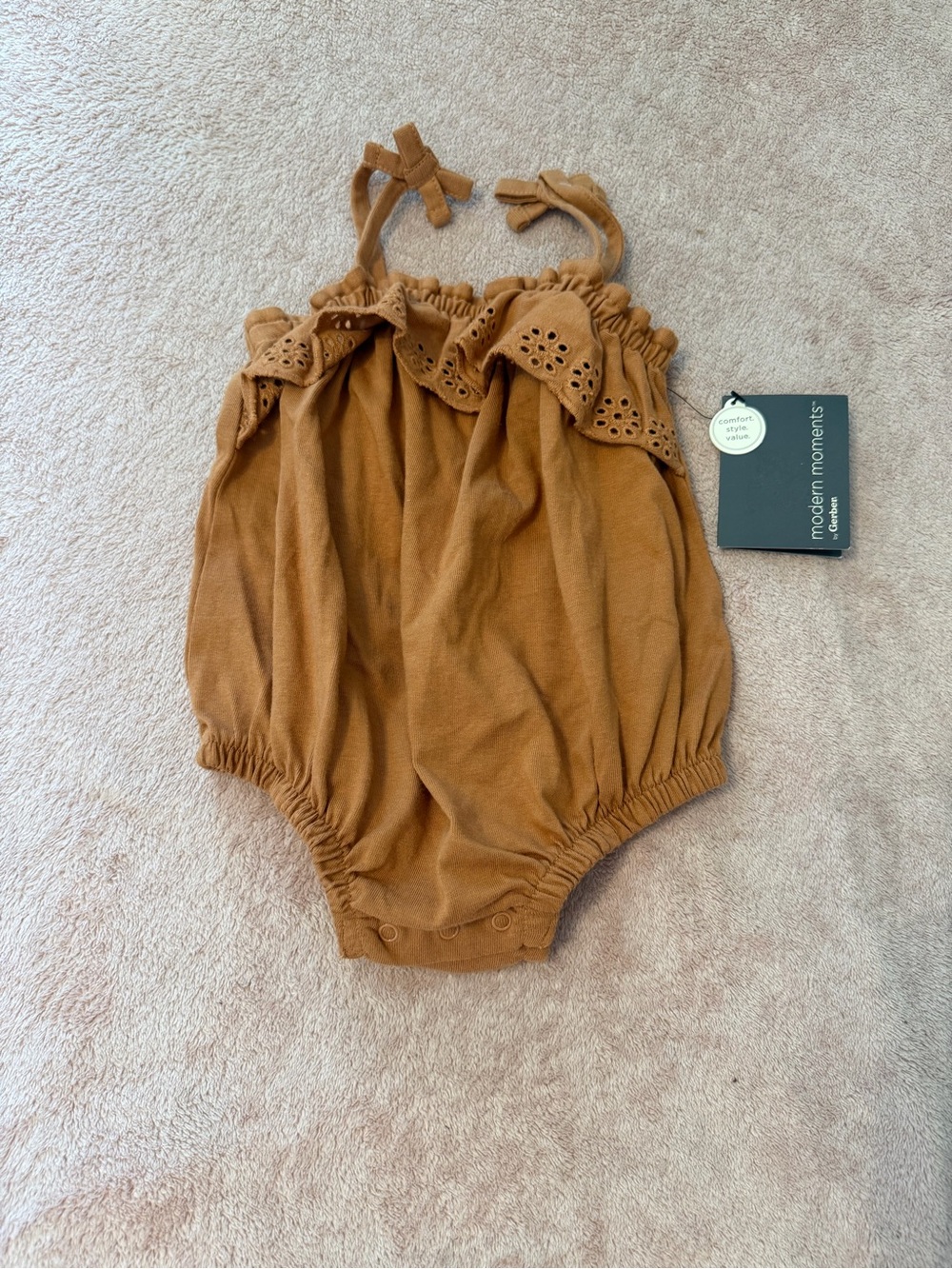 Modern Moments Baby Girls' Eyelet-Trim One-Piece Romper in Orangish/Brown